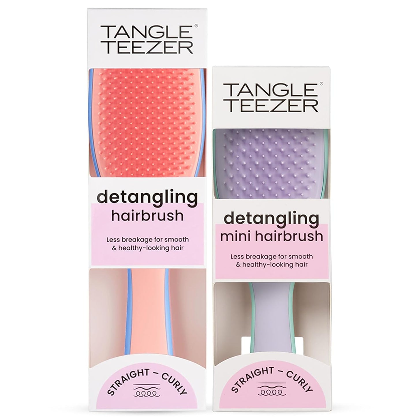 Tangle Teezer Ultimate Detangler Hairbrush Duo - Eliminates Knots & Reduces Breakage | Regular & Travel Size, Apricot Blaze & Wisteria Leaf