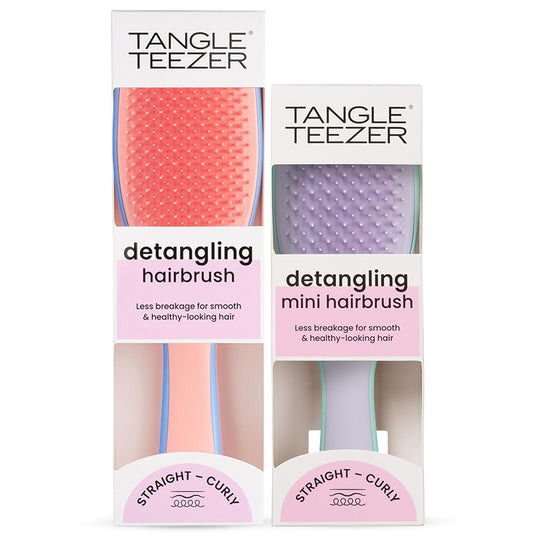 Tangle Teezer Ultimate Detangler Hairbrush Duo - Eliminates Knots & Reduces Breakage | Regular & Travel Size, Apricot Blaze & Wisteria Leaf