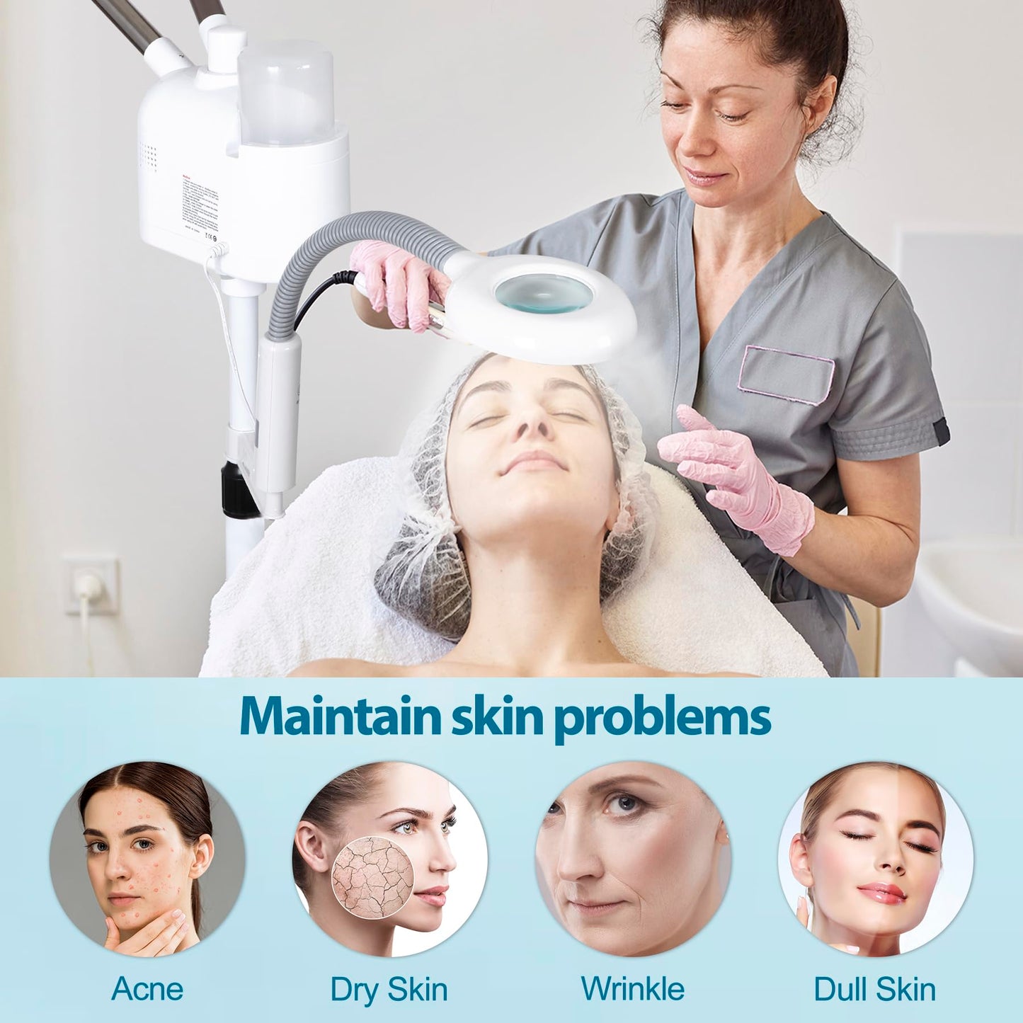 Professional 3 in 1 Facial Steamer for Face Deep Cleaning Ozone Face Steamer with 5X Magnifying Lamp Hot Cool Mist Function for Salon Spa Home Beauty Equipment (3 in 1 Facial Steamer)