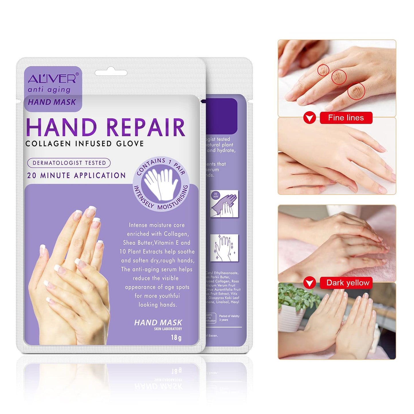 Skiennix Moisturizing Gloves - Hand Spa Mask with Collagen & Vitamins | 4-Pack for Dry, Cracked Skin