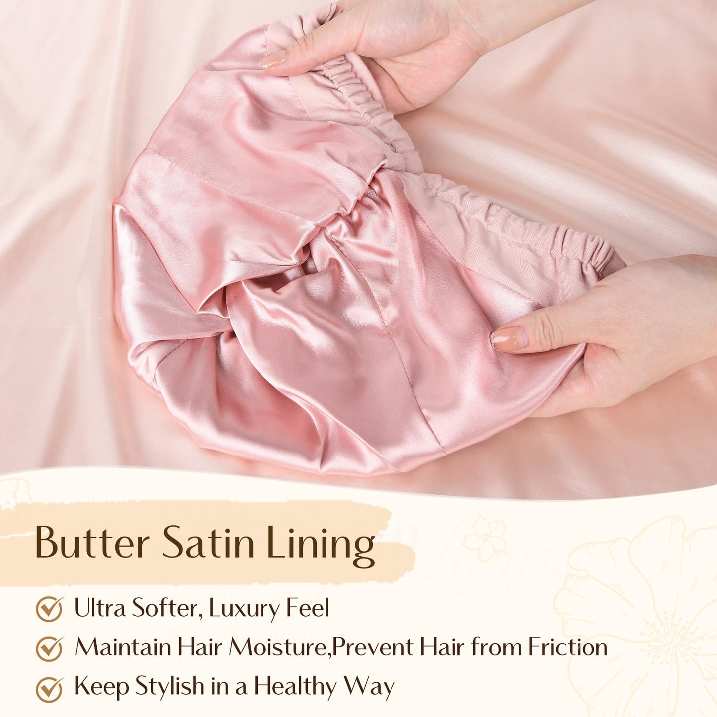 YANIBEST Silk Bonnet for Sleeping Women Satin Bonnet Turbans for Women Head Wraps Adjustable Twisted Headwrap Blush Pink