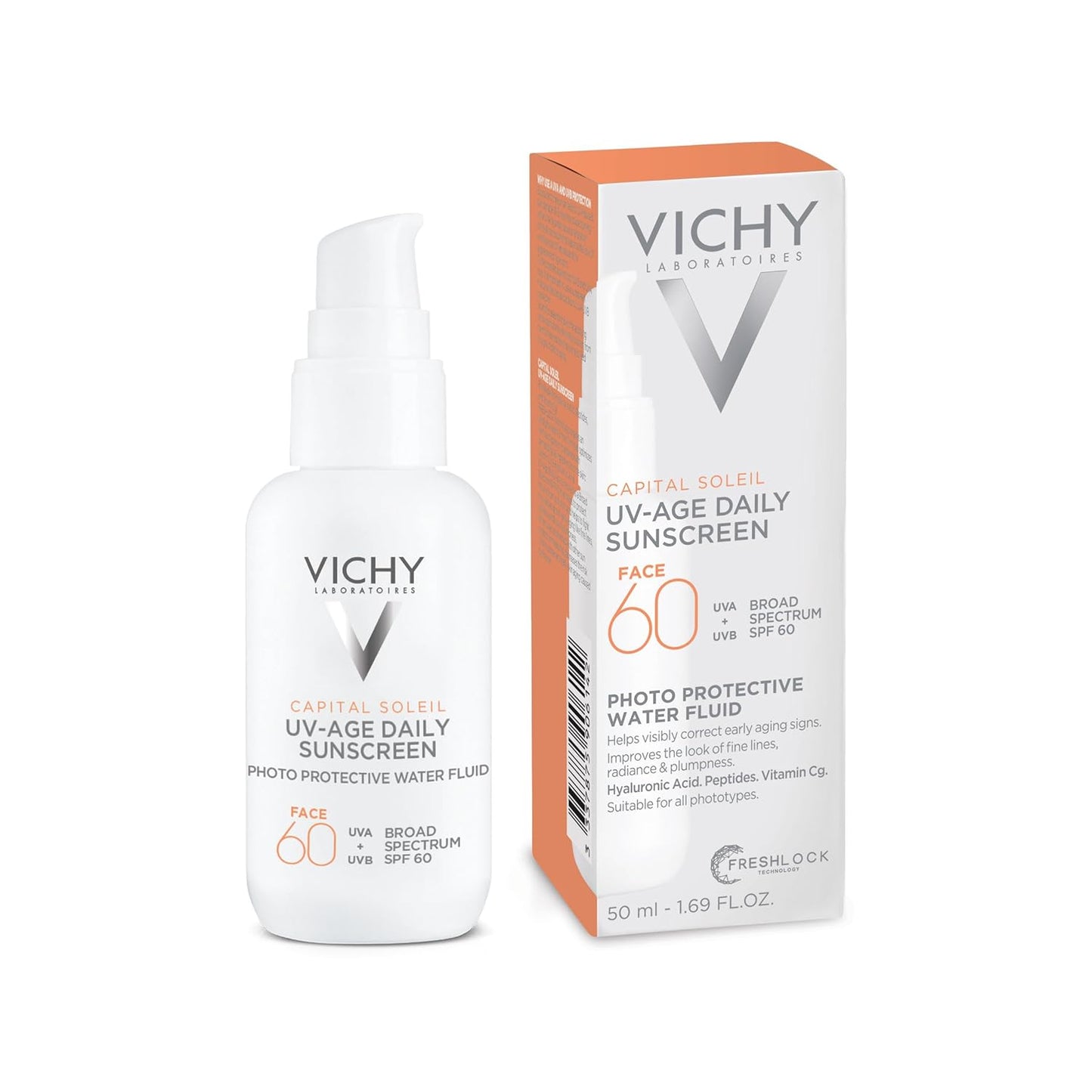 Vichy Capital Soleil UV-Age Daily SPF 60 - Anti-Aging Sunscreen with Hyaluronic Acid & Peptides | Broad Spectrum Protection