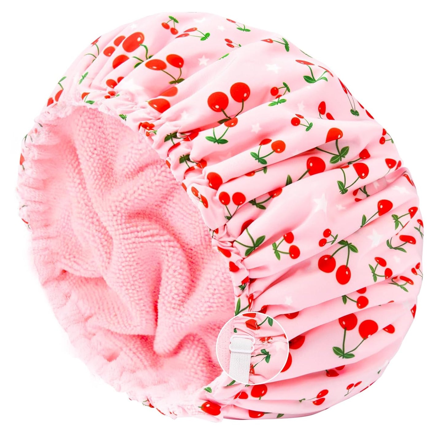 Skiennix Shower Cap - Waterproof Terry Lined Bath Cap for Long Thick Hair - Large Pink Size