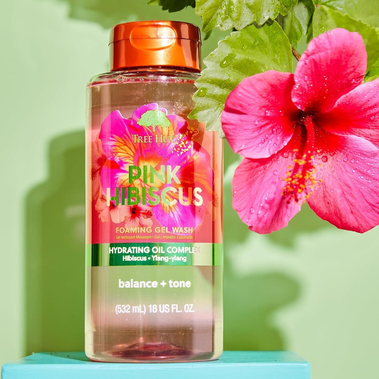 Tree Hut Pink Hibiscus Foaming Gel Wash - Hydrating Body Wash with Shea Butter & Essential Oils | 18 fl oz