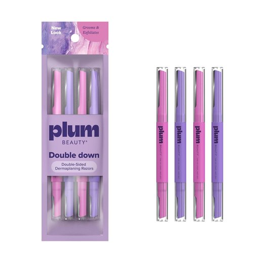 Plum Beauty Double-Sided Dermaplaning Razors - Precision Dual-Blade Facial Razors for Women | 4-Pack for Brows, Upper Lip & Cheeks
