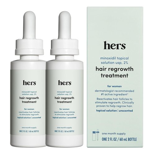 Hers Hair Regrowth Treatment - Minoxidil 2% Solution for Women - Promotes Thicker, Fuller Hair - Unscented, 2 Pack