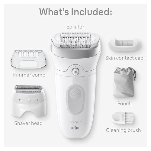 Braun Silk-épil 7 Epilator - Women's Hair Removal Device | Wet & Dry Use, Wide Head, Silver