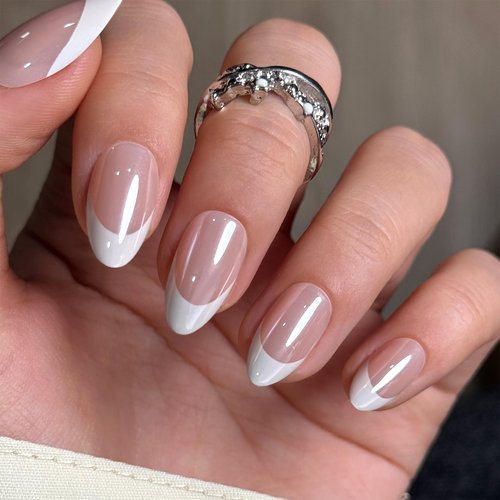 Curvlife Soft Gel Press on Nails, 30Pcs 15 Sizes Gel French Nail Tips, Full Cover Design Reusable Fake Nails Kit with Glue and Adhesive Tabs
