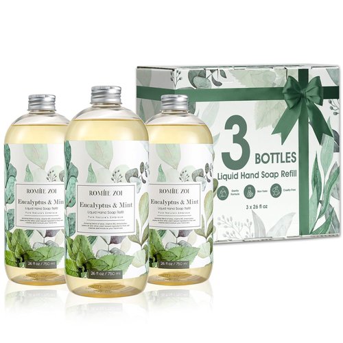 ROMIIE ZOI Eucalyptus & Mint Liquid Hand Soap Refill - Gentle, Moisturizing Formula | 750 ML Bulk Pack of 3