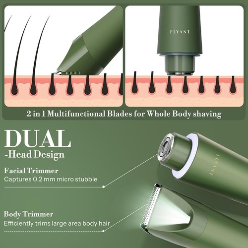 Flyant Bikini Trimmer - 2 in 1 Electric Shaver for Women | Waterproof IPX7 with LED Light - Green