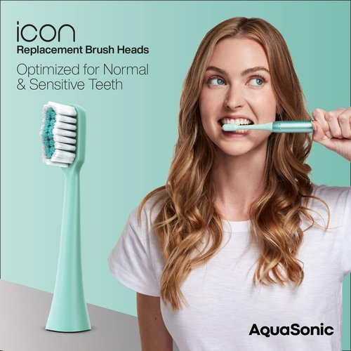 AquaSonic Icon Replacement Brush Heads - 2 Pack for Normal & Sensitive Teeth | Mint Compatibility