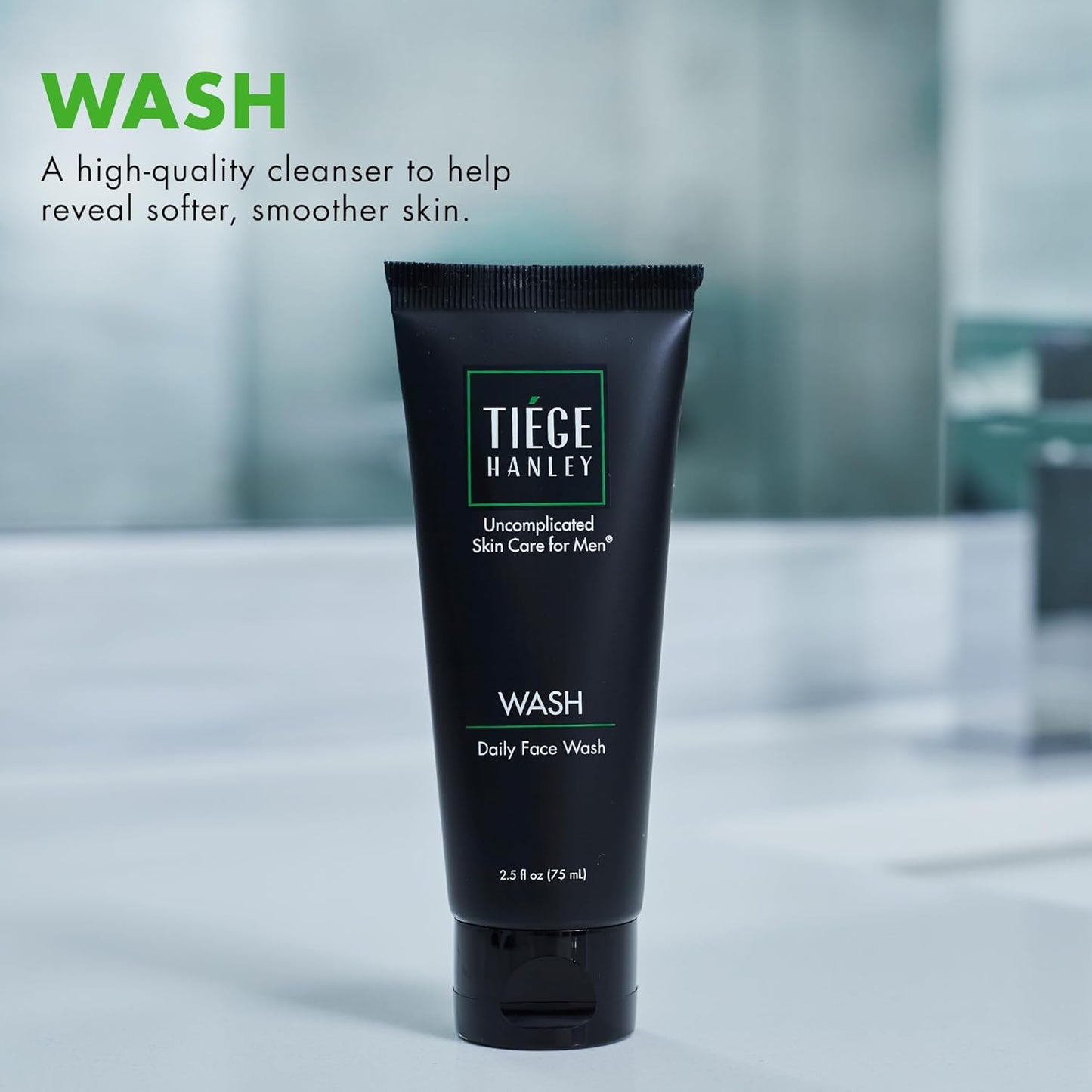 Tiege Hanley Daily Face Wash for Men - Gentle Fragrance-Free Cleanser with Jojoba Oil & Aloe | 2.5 Fl Oz