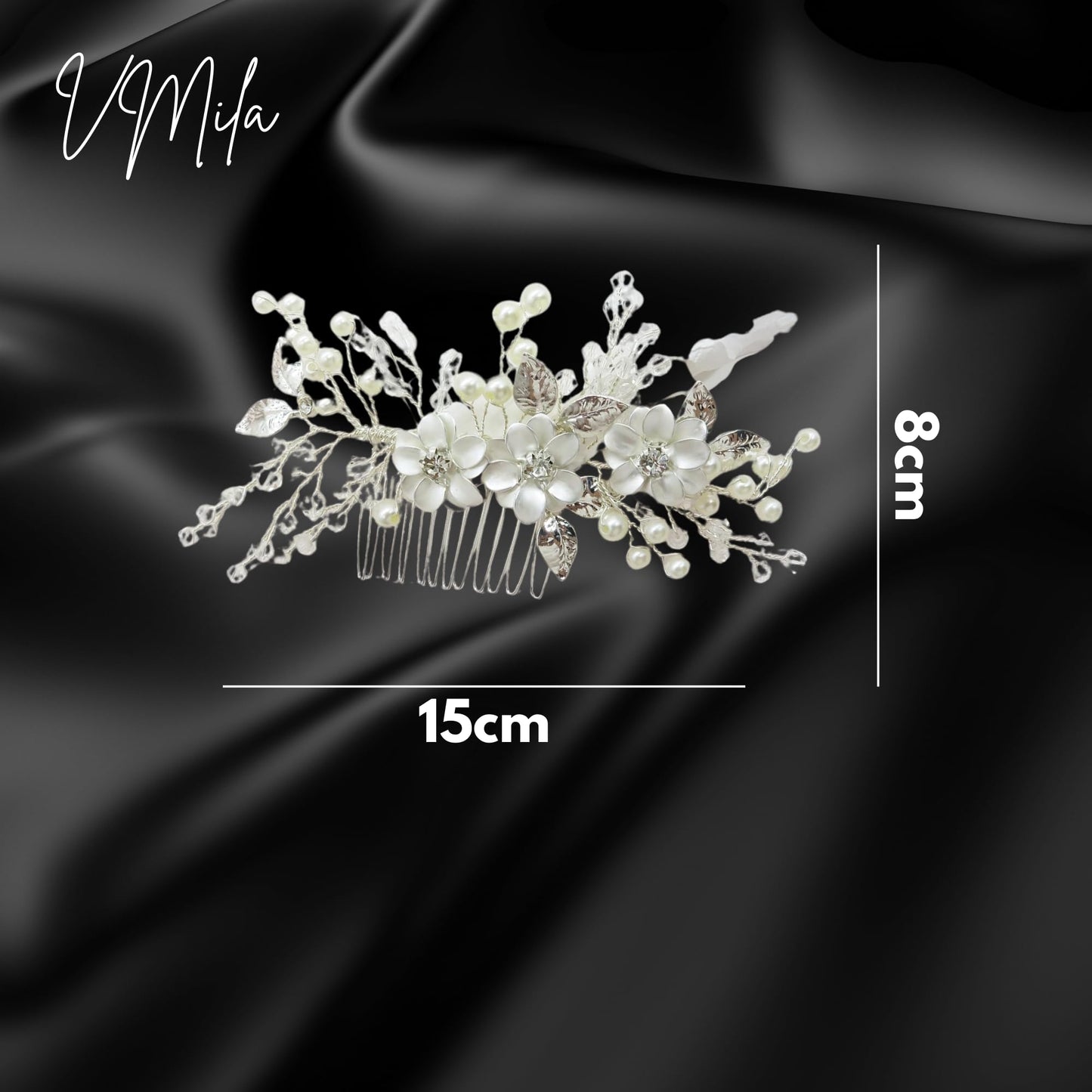 VMila Pearl Hair Comb - Bridal Flower Hair Accessory for Women, Girls (Pink Flower Silver)