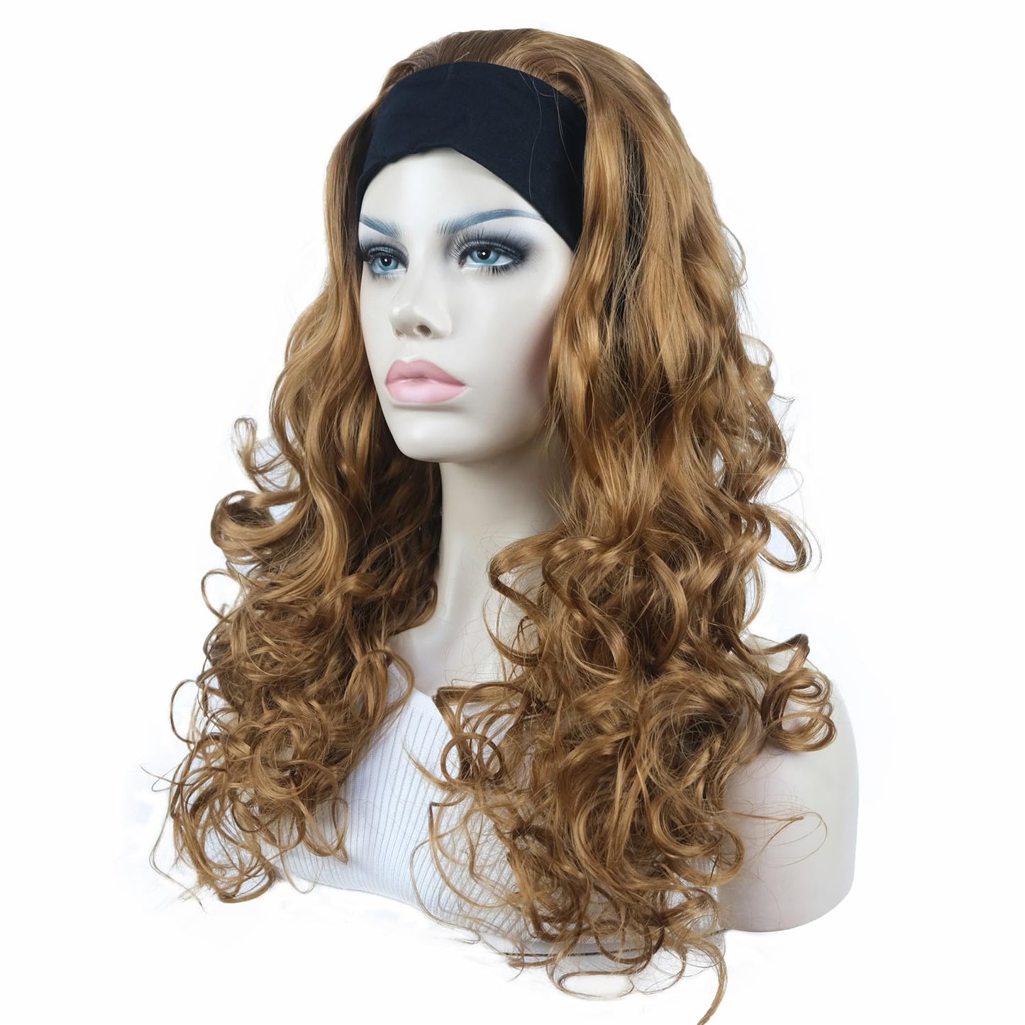 Aimole Long 22" Curly 3/4 Women Wigs With Headband Soft Layered Wig Heat Resisting Fiber Synthetic Hair (27 Strawberry Blonde)