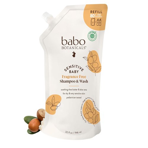 Babo Botanicals 2-in-1 Fragrance-Free Baby Shampoo & Wash - Shea Butter & Aloe Vera - EWG Verified