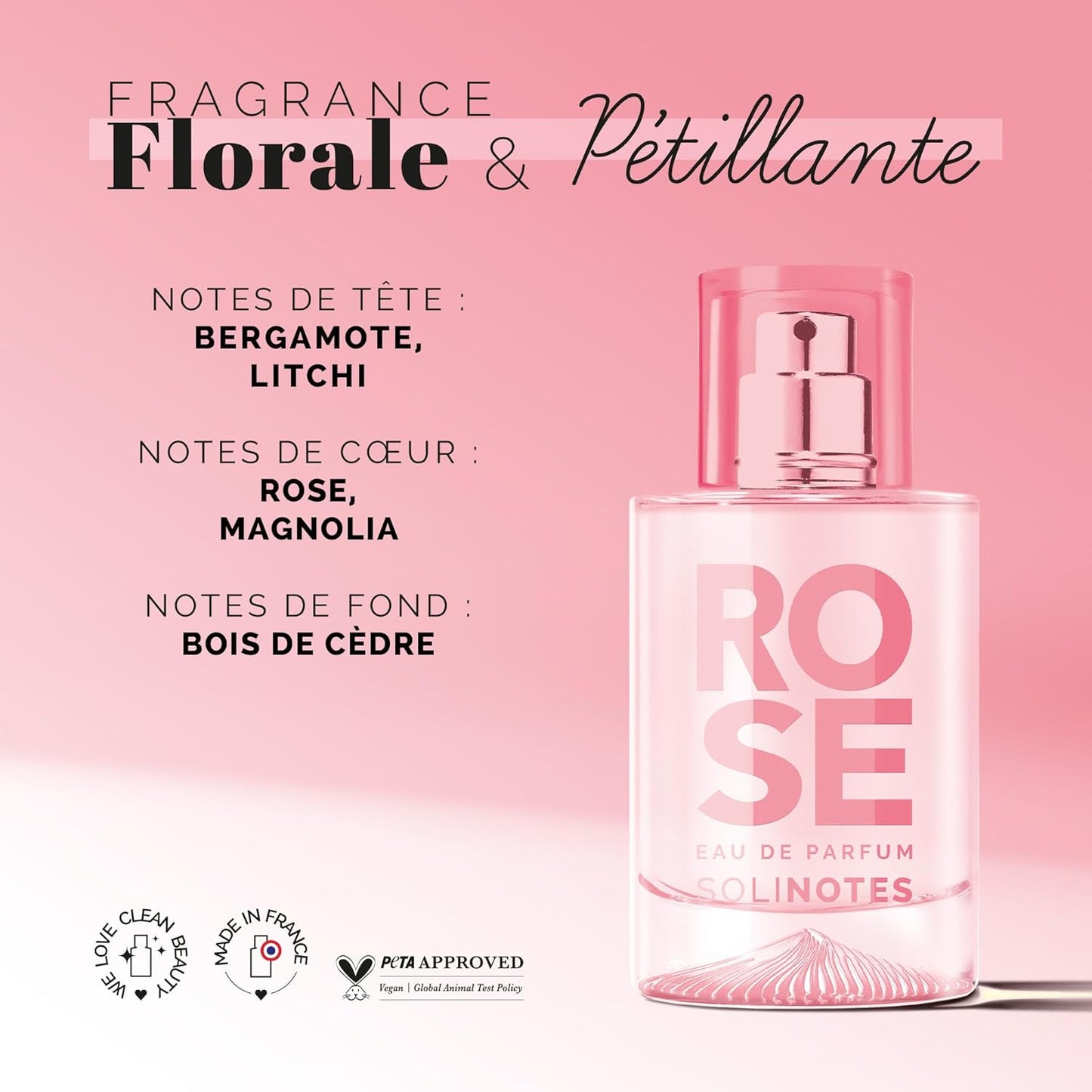 Solinotes Rose Perfume - Delicate Floral Eau De Parfum for Women | 1.7 Fl Oz, Vegan & Cruelty-Free