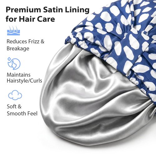 INNELO Luxury Shower Cap - Reusable Waterproof Double-Layered Design | Adjustable Satin Cap for Long Hair - Blue