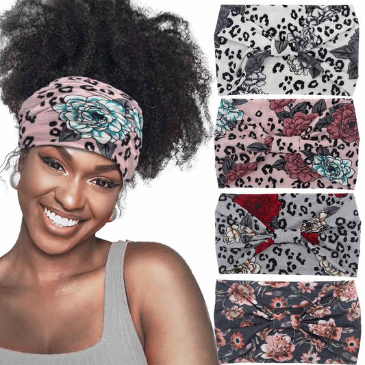 Aceorna Boho Butterfly Headbands: Stretch Knotted Hairbands with Floral Prints, Elastic Turban Head Wraps for Women and Girls, Pack of 4 Hair Bands (Floral A)