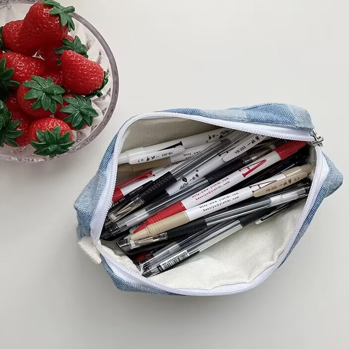 Cosmetic Bags for Women Makeup Bag Large Capacity Purse Travel Toiletry Zipper Storage Pouch Make up Brushes Organizer for Gifts (Checkered, Denim Blue)