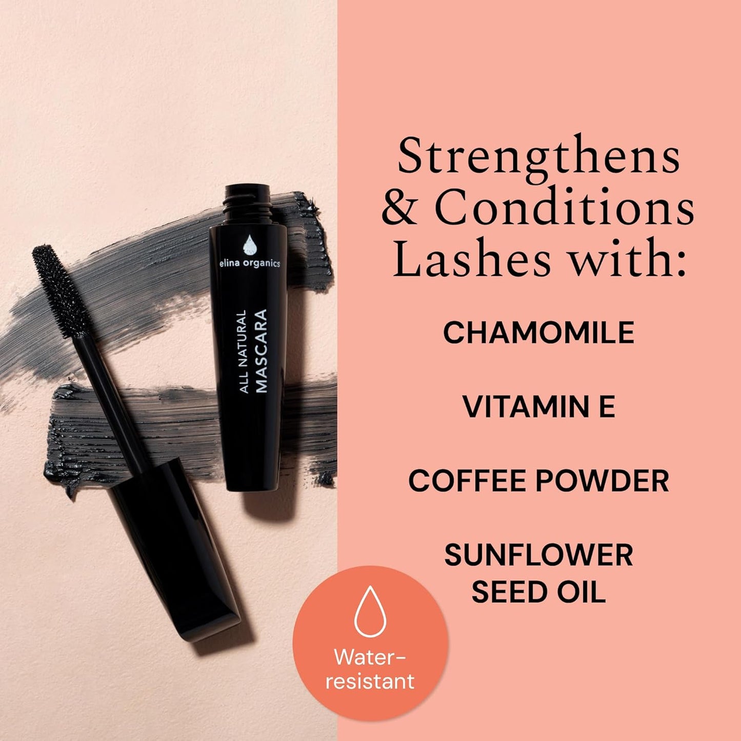 Skiennix All Natural Mascara - Deep Black Color for Lush, Voluminous Lashes