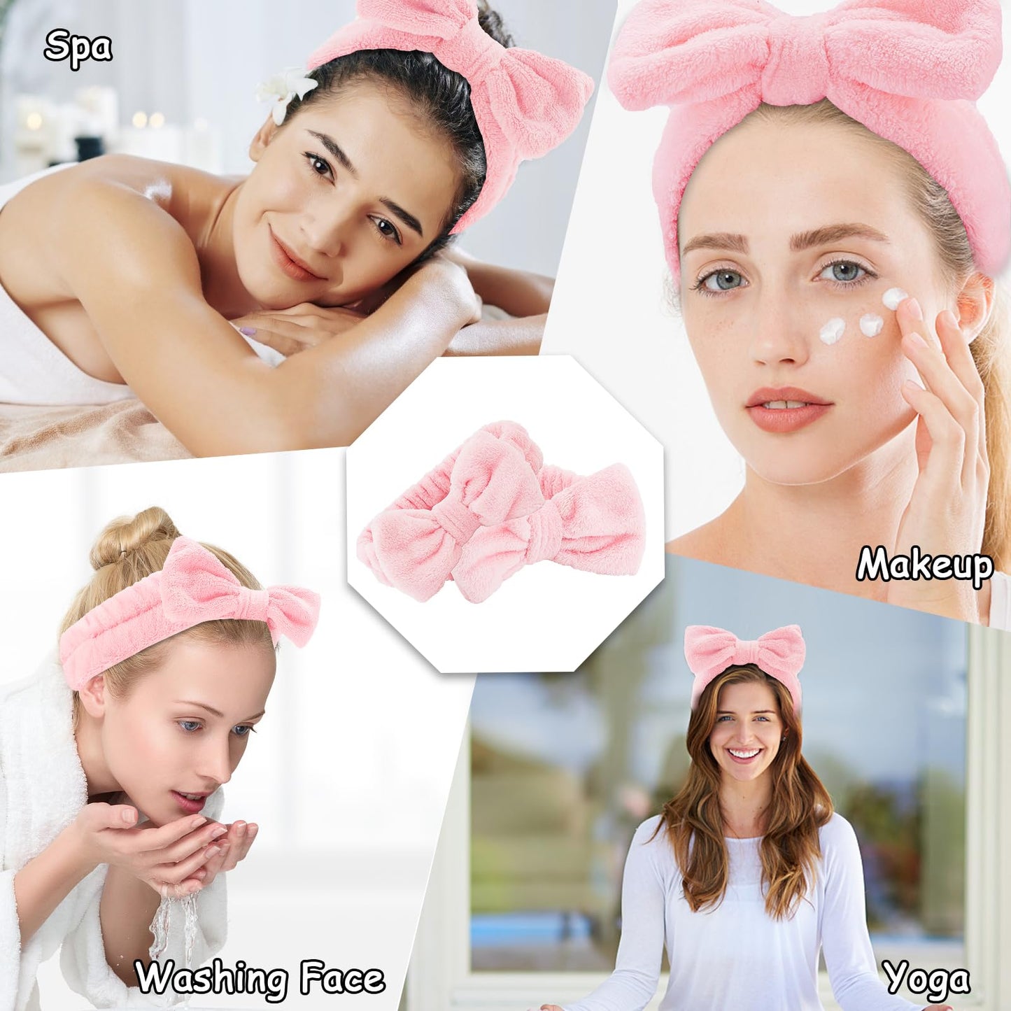 Casoty 9 Pcs Pink Spa Headband, Sleepover Party Favors, Soft Coral Fleece Makeup Hair Band, Skincare Headbands, Makeup Headband for Face Washing Shower Yoga Spa Party