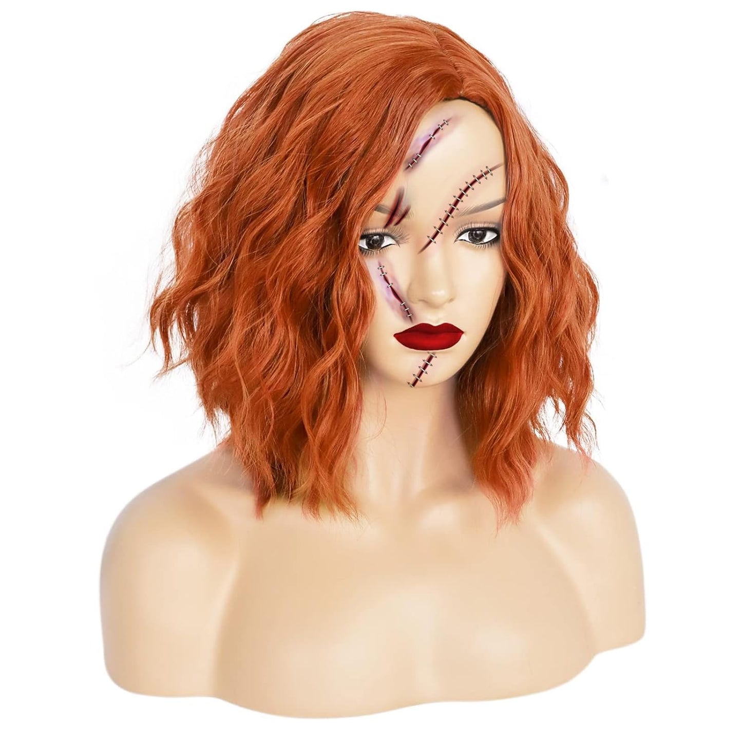 JoneTing Ginger Wig 【+Wig Cap】 Short Curly Orange Wig for Halloween Party Ginger Wavy Bob Wig for Women Orange Curly Wig Movie Cosplay Wig for Daily Dress Up Wig for Chrismas Costume Party