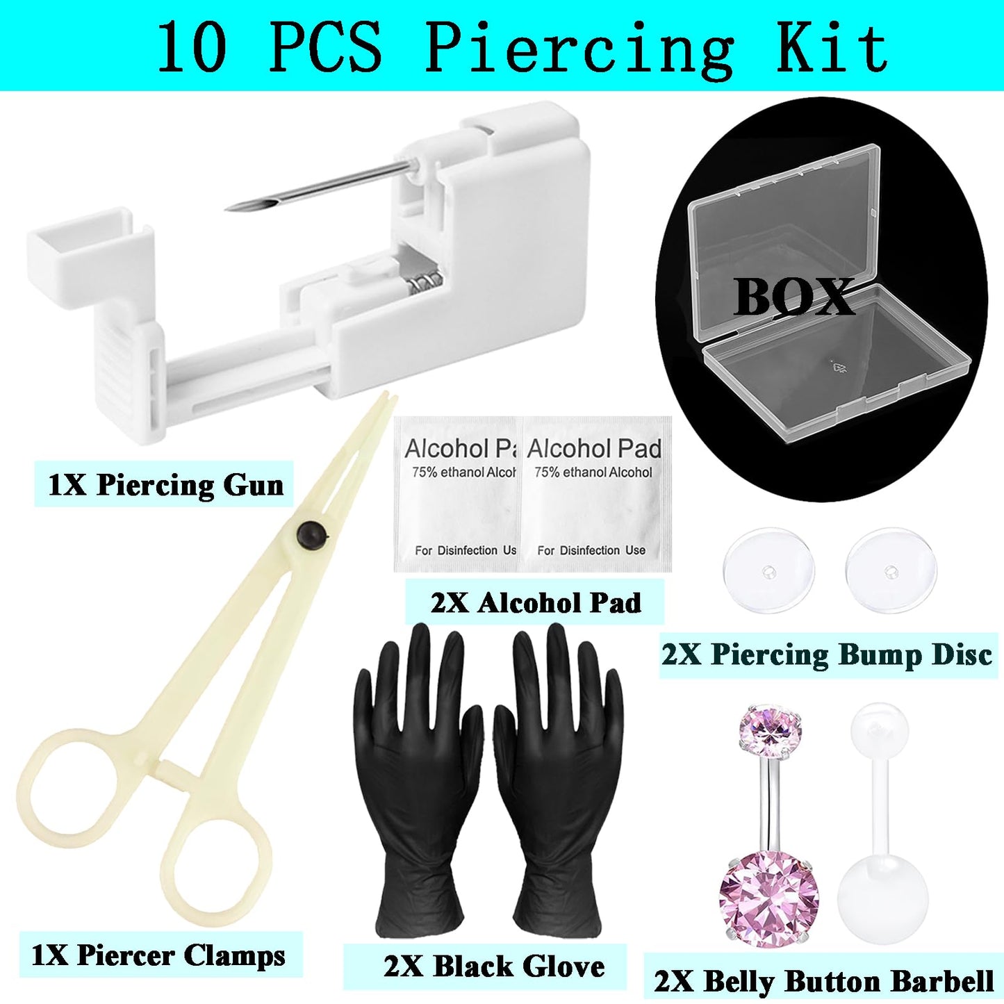 Vessantara Belly Button Piercing Kit Piercing Needles Navel Piercing Kits 10 PCS at Home Belly Piercing Kit Self Piercing Gun Belly Button Ring