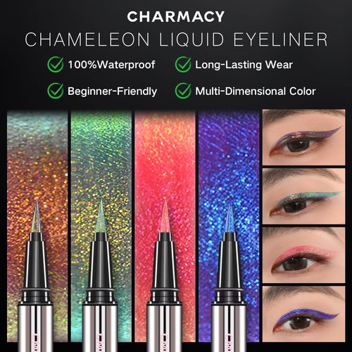 CHARMACY Liquid Eyeliner - Waterproof Intense Black Pen with Ultra Fine Tip | Long-Lasting & Smudge-Proof, 0.6ml