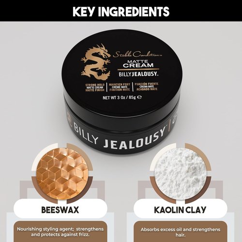 Billy Jealousy Matte Cream for Men - Lightweight, Reworkable Hair Styling Product, 3 Oz | Vanilla & White Musk Scent