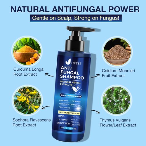 Uttse Anti-Fungal Shampoo for Scalp Psoriasis: Dandruff Shampoo for Folliculitis and Seborrheic Dermatitis - Relieves Itchy & Dry Scalp - 300 mL / 10.1 fl.oz