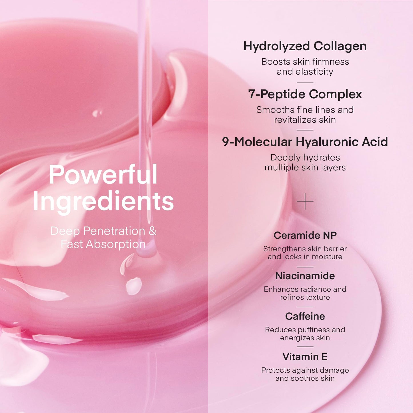 Terez & Honor Under Eye Patches for Dark Circles - 60 Korean Hydrogel Masks for Puffiness, Bags, Wrinkle with Caffeine, Hyaluronic Acid, Niacinamide - Undereye Hydrating & Cooling, Vegan, No Fragrance