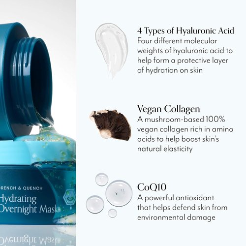 Bliss Drench & Quench Hydrating Overnight Collagen Mask - Hyaluronic Acid for Elasticity & Glowing Skin