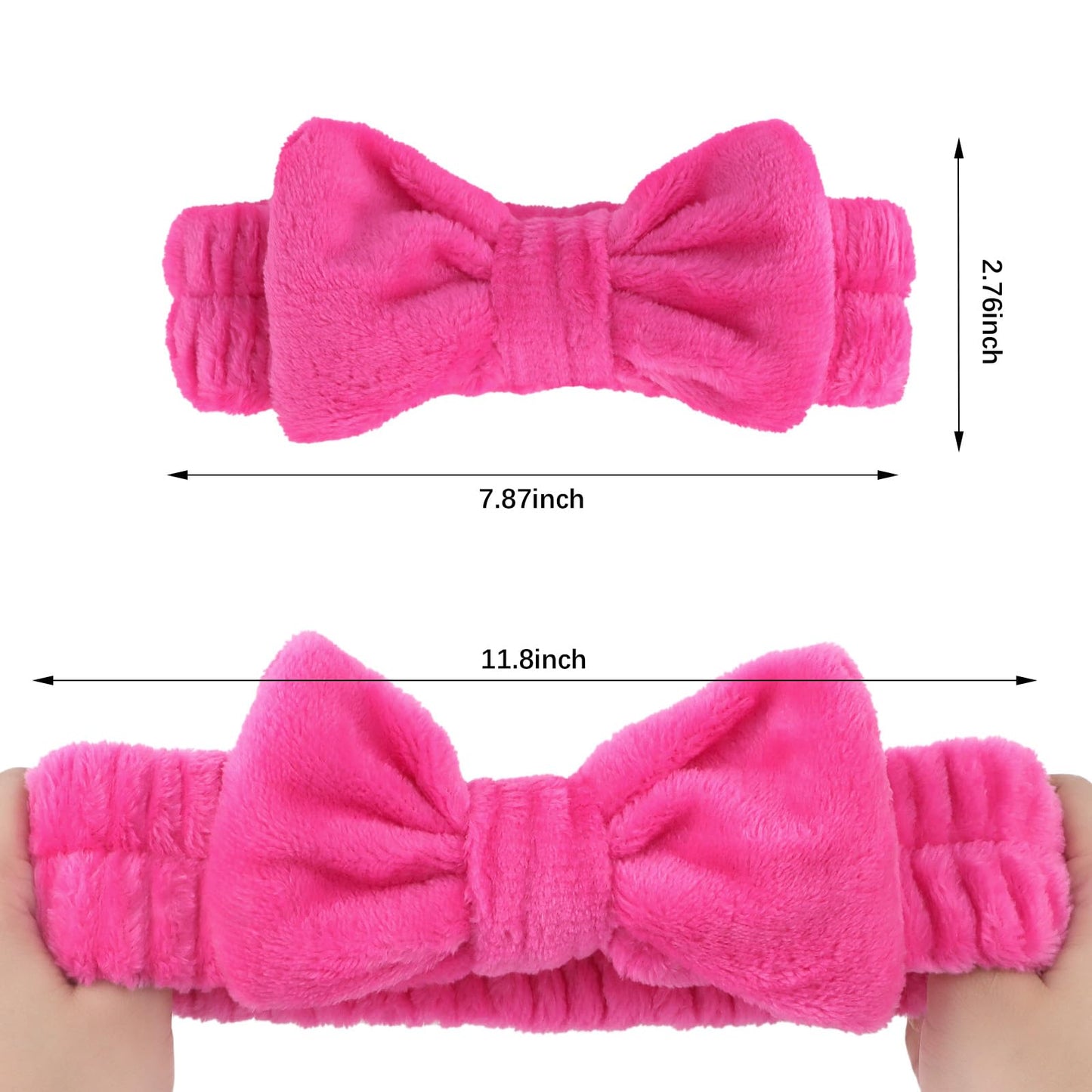 Semato 8 Pcs Hot Pink Spa Headband for Washing Face and Makeup Bridesmaid Proposal Gifts Pink Party Favors for Women Coral Fleece Skincare Headbands Elastic Bow Head