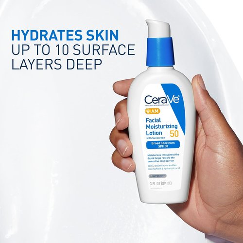 CeraVe AM Facial Moisturizing Lotion SPF 50 - Non-Greasy Face Moisturizer with Hyaluronic Acid & Niacinamide | 3 Oz