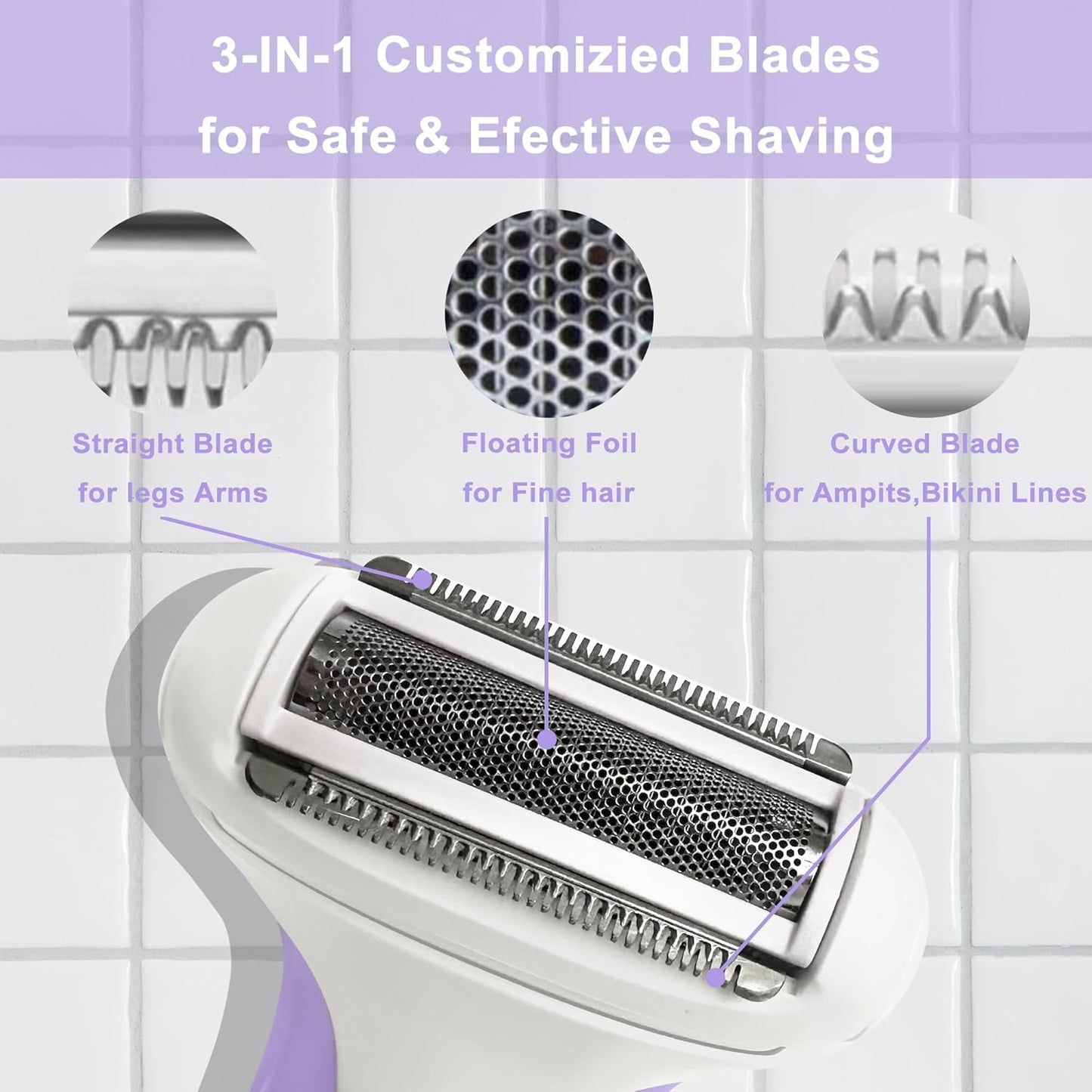 Skiennix Electric Razor for Women - Waterproof Cordless Bikini Trimmer | Hypoallergenic Foil Shaver for Legs, Underarms, Wet/Dry Use, Orchid
