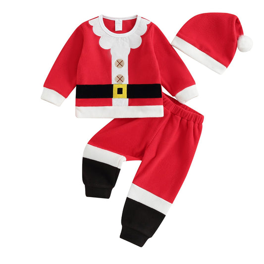 Emmababy Santa Costume Infant Baby Boy Velvet Outfit Toddler Girls Christmas Outfit Button Down Plush Jacket Coat Pants Hat(Santa Costume,2-3 Years)