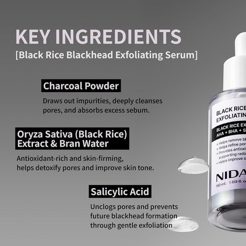 NIDA Black Rice Exfoliating Serum - Daily Soft Scrub for All Skin Types | 1.69 fl. oz. (50ml)