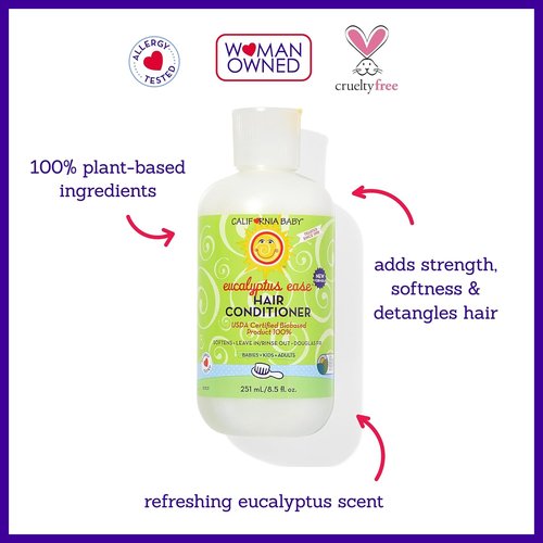 California Baby Eucalyptus Ease Hair Conditioner - 100% Plant-Based Kids Conditioner | Rinse-Out or Leave-In | 251 mL / 8.5 oz