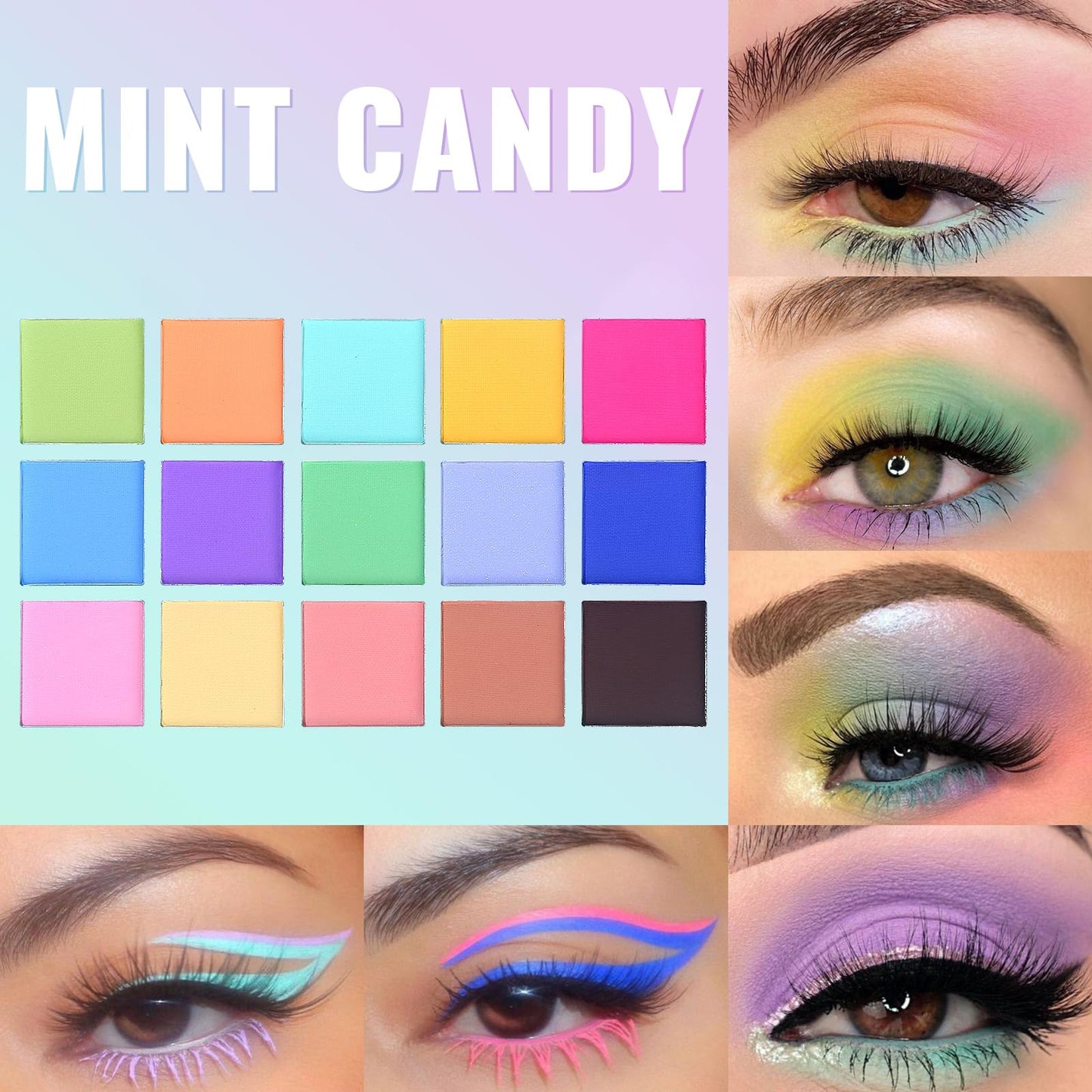 UCANBE Colorful Eyeshadow Palette Makeup Set, 2pcs 15 Shades Matte Shimmer Vibrant Neon Rainbow Pastel Eye Shadow Pallet with Soft Double Ended Brush, Summer Vibe Pigmented Blendable Eye Make Up Kit