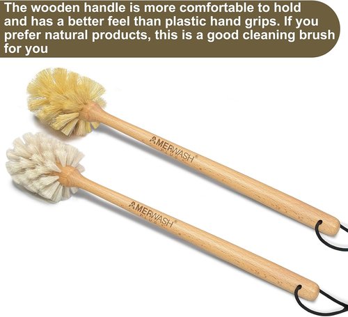 Natural Bristle Bottle Brushes by [Brand Name] - 13.75-Inch Long Wood Handle for Easy Cleaning of Jars, Glasses & Vases | 2-Pack