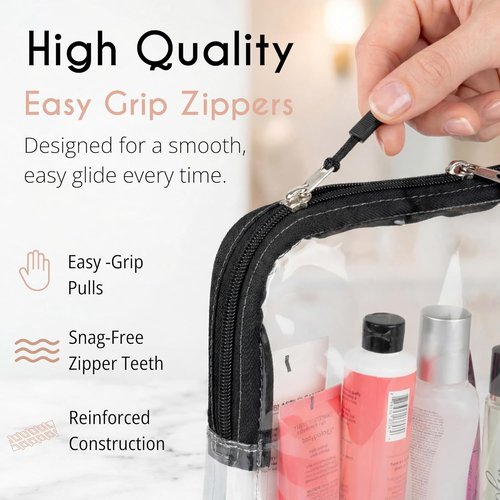 BORSALI TSA Approved Clear Toiletry Bag - Quart Size for 3-1-1 Liquids | Travel Cosmetic Organizer