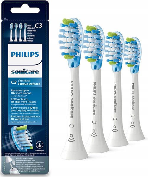 Philips Sonicare Sonic Toothbrush Heads - Original C3 Premium Plaque Defense | 4 Pack in White (Model HX9044/17)