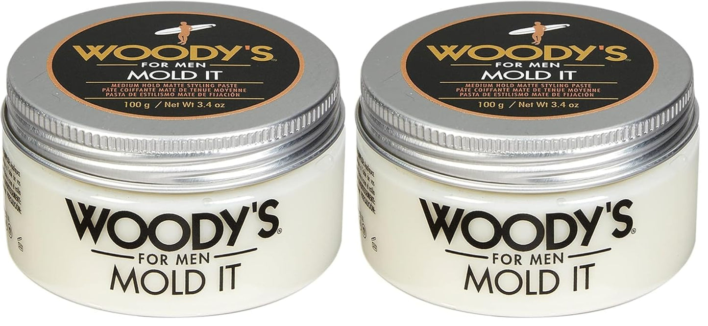 Woody's Hair Clay for Men – Matte Finish, Styling Pomade for Men Stronghold, Firm and Flexible Control, 3.4 oz. 2-Pack