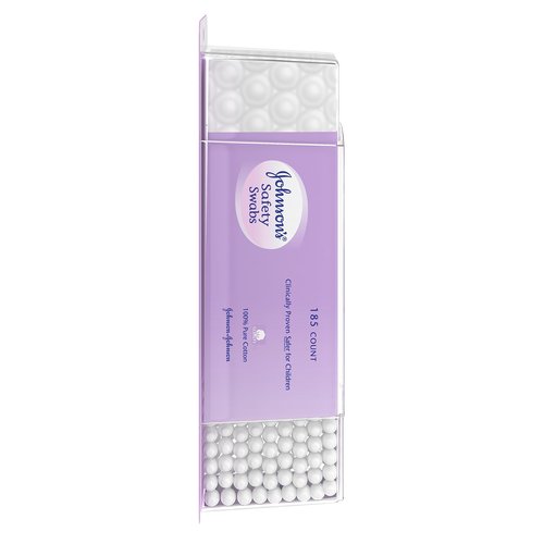Johnson's Safety Ear Swabs for Babies and Children made with Non-Chlorine Bleached Cotton for a Gentle Clean, 185 ct (Pack of 2)