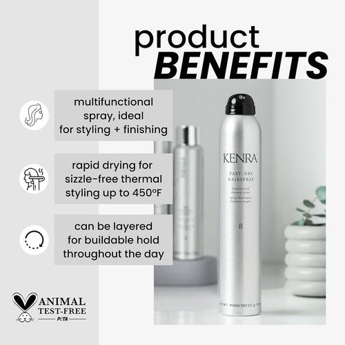 Fast Dry Hairspray 8 - Flexible Hold Thermal Spray for Styling & Finishing | Lightweight Control for All Hair Types