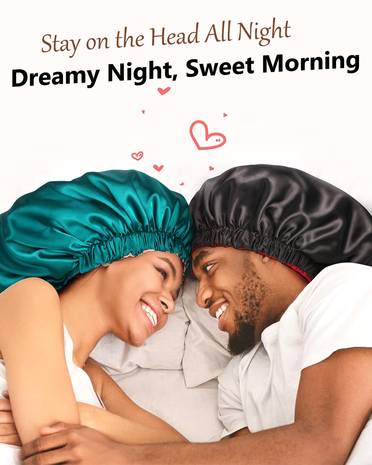 mikimini Satin Bonnet for Men and Women, Reversible Double Layer Sleeping Bonnet for Hair Braids with Anti-slip Adjustable Elastic Band Super Soft (XL, Black/Red)