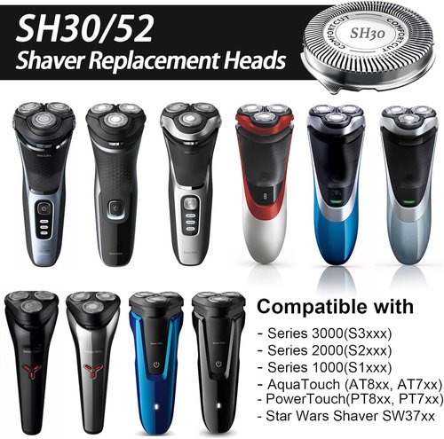 Philips Norelco SH30 Shaving Heads - High-Performance Replacement Blades for Series 1000, 2000, 3000 & 5000X | 6-Pack