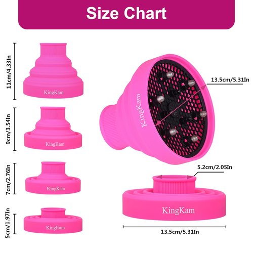 Collapsible Silicone Hair Dryer Diffuser - Travel-Friendly Design for Easy Storage | Fits Most Hair Dryers (1.575-1.968 Inch Nozzle) - Pink