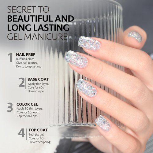 GAOY Glitter Gel Nail Polish, 16ml Silver Sparkly Gel Polish, Diamond Shiny Glitter Soak Off UV Light Cure for Nail Art, 1350 Milky Way
