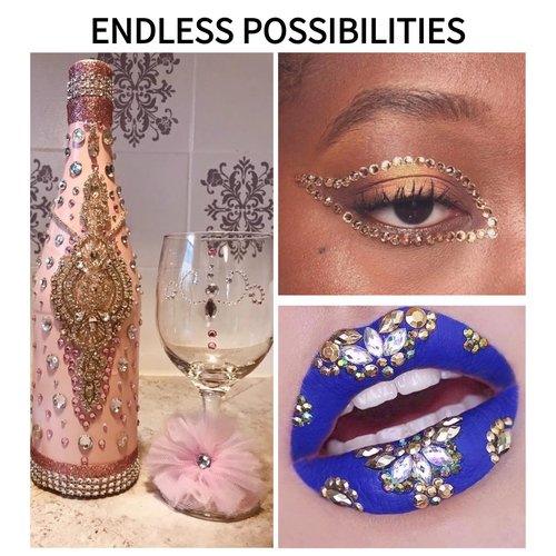 SUTOKAKA 1 Box Champagne Gold Nail Art Rhinestones Multi Shapes 3D Flatback Bedazzling Crystals Non Hotfix Nails Gems Stones with Tweezer Picker Pencil for Manicure Face Eyes Makeup DIY Crafts